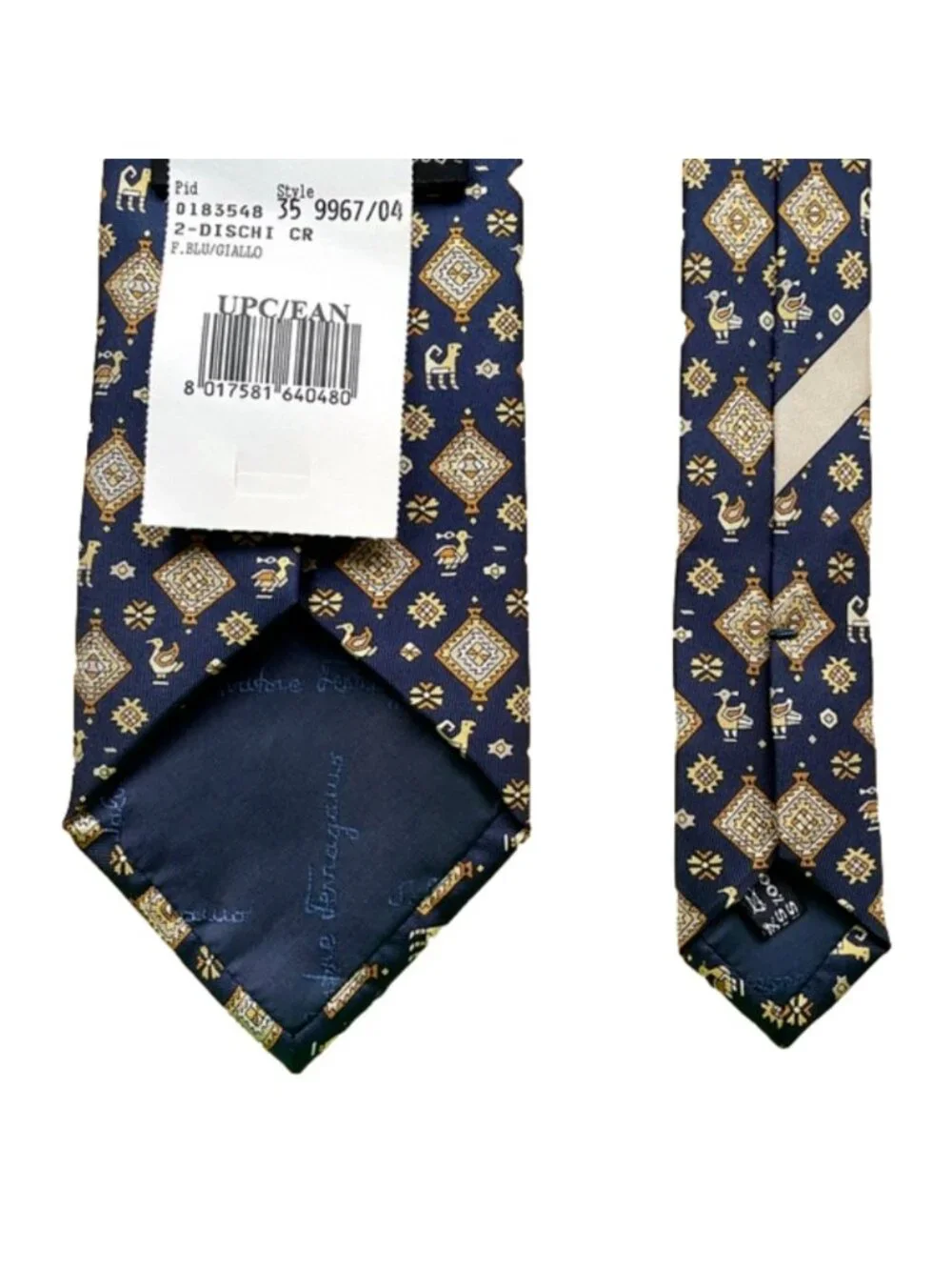 Salvatore Ferragamo Blue / Gold Animal Paisley Silk Tie - NWTs, Italy 🇮🇹